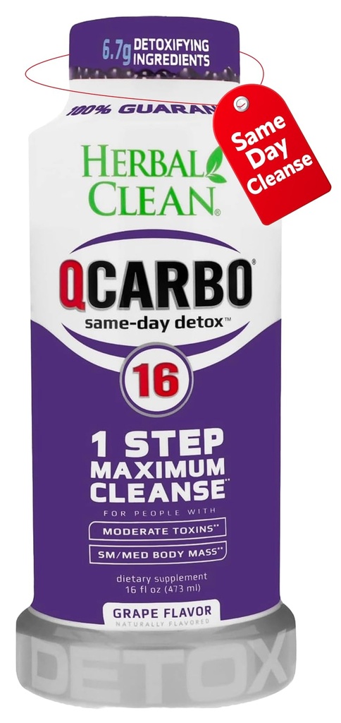 Taimne puhas Qcarbo16 Samapäevane Detox Puhastusjook (16 fl oz) - Viinamarjamaitse Täiskeha Puhastus * Detox Drink Mõõdukas Toksiini Tase *, Vitamiin B2 ja Vitamiin B12 meestele ja naistele