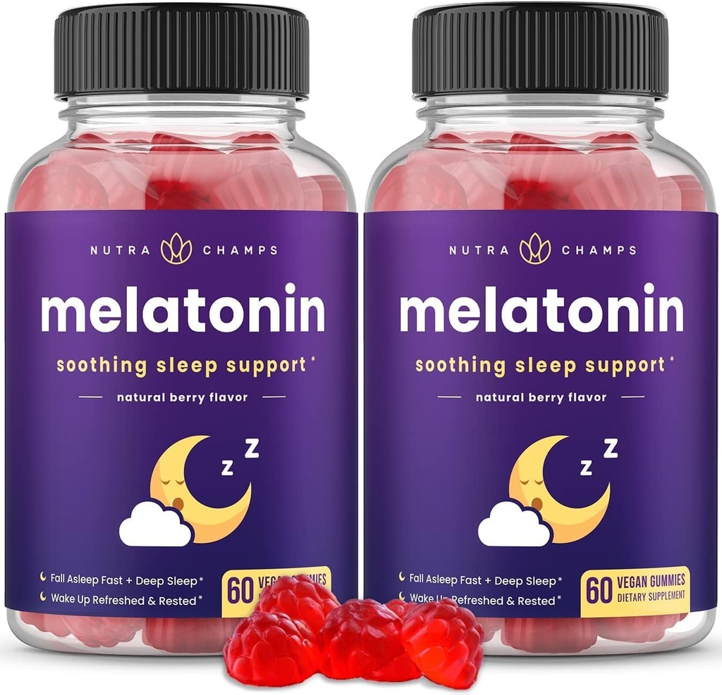 Melatoniini kummid lastele ja täiskasvanutele | Looduslik uneabi Ravimivaba, Vegan Marjamaitselised Lapsed Melatoniini nätsu lisand | 2,5 mg, 5 mg või 10 mg annus | Unepillid Asendavad 60 kummikut (2. pakk)