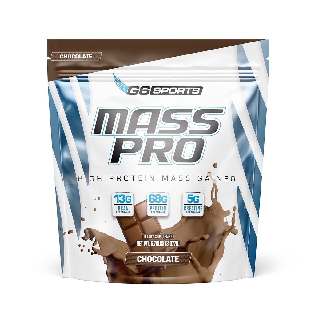 G6 Sport Nutrition Mass Pro High Protein Mass Gainer (64 g valku, Avokaadopulber, kookosõli pulber, MCT õlipulber) – 7lb kott – šokolaad