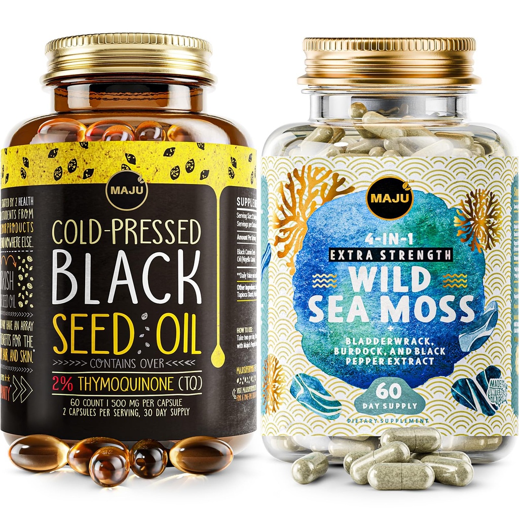 Maju Superfoods 4-in-1 mere sammalkapslid ja musta seemne õlikapslid Bundle