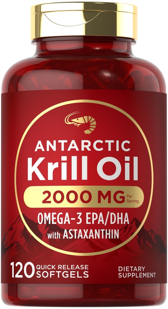 Carlyle Antarktika krill õli 2000mg | 120 Softgels | Omega-3 EPA, DHA, koos astaksantiini toidulisandiga, mis on saadud punasest krillist | maksimaalne tugevus | Laboratoorselt testitud