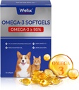 Wellix Pure Omega 3 Kalaõli koertele ja kassidele, naha- ja karvalisandid heitmiseks, südame, naha, karva, liigeste ja immuunsüsteemi tervise edendamiseks, üle 95% oomega 3, rikas EPA + DHA, 60 Softgels