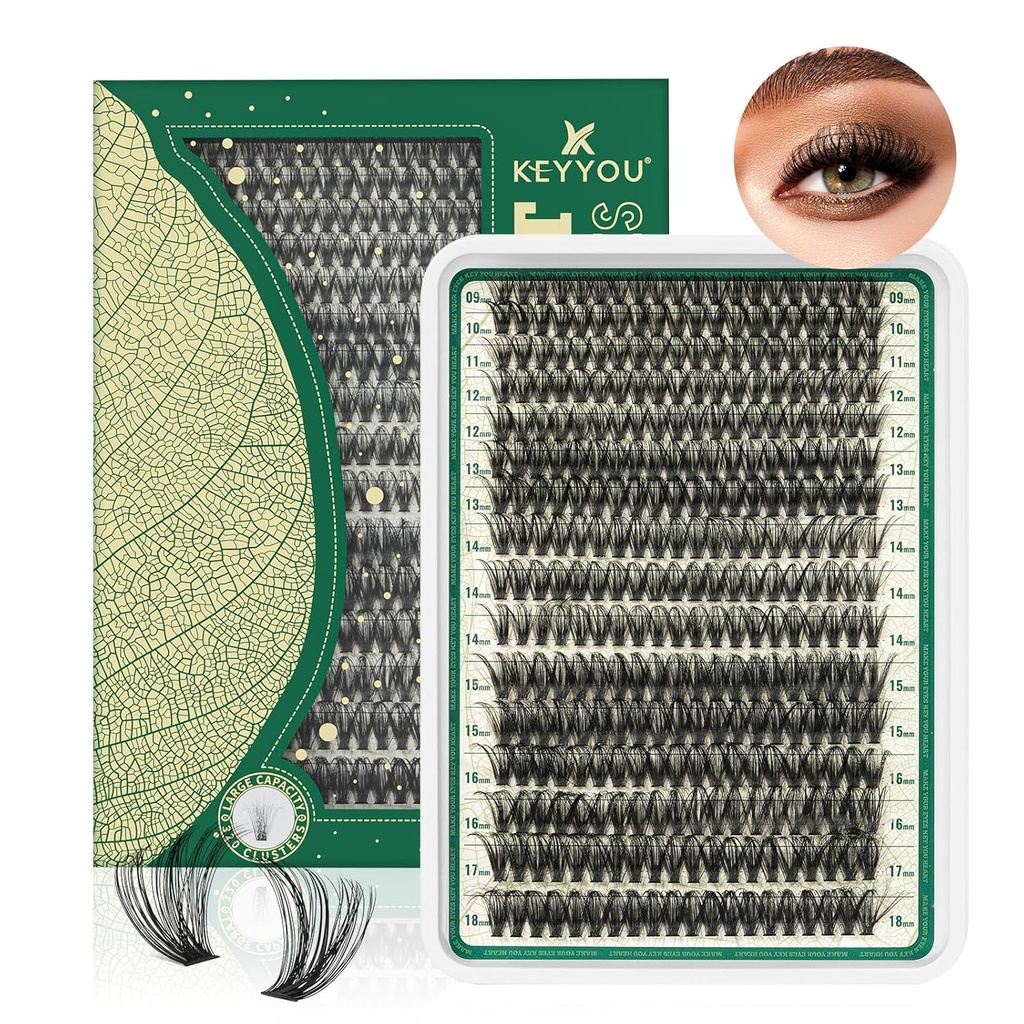 Lash klastrid 280Pcs ripsmeklastrid KEYOU 60D D Curl 9-18MIX klastrid Paks Super Soft Wispy DIY ripsmepikendus kodus (60D-D,9-18MIX)