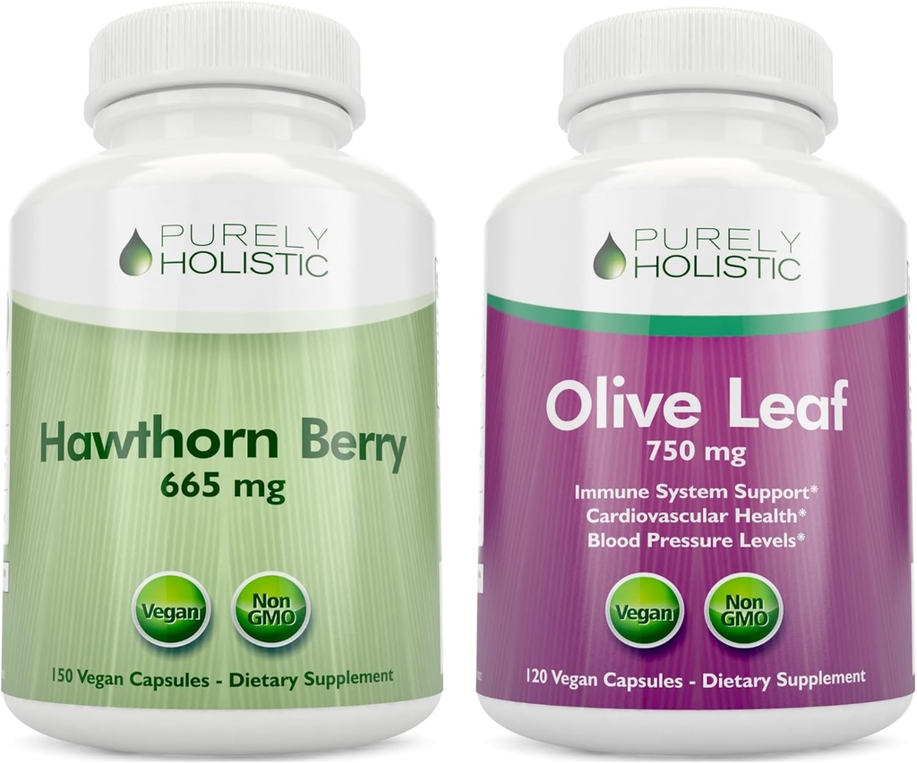 Puhtalt Holistic Hawthorn Berry 665mg + Olive Leaf Extract 750mg Bundle + 270 Vegan Kapslid - valmistatud USA-s