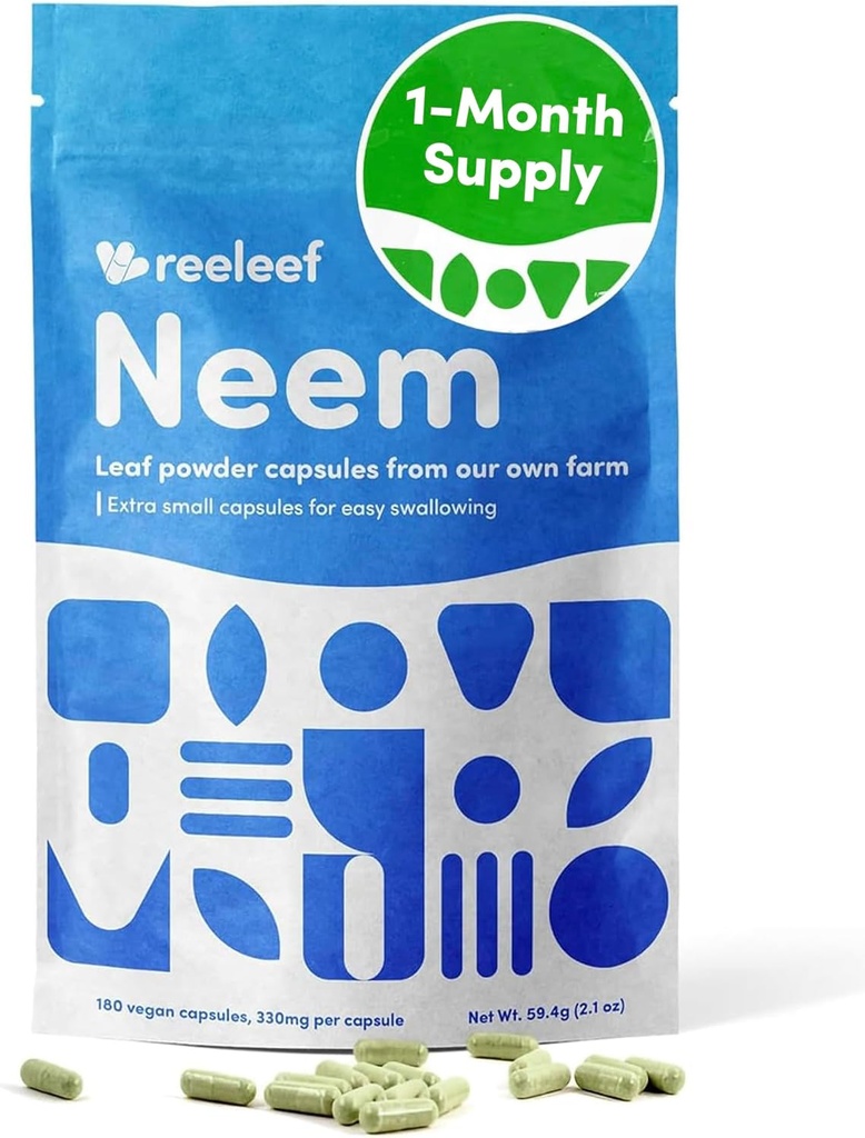 Puhtad taimsed Neem Lehtkapslid - 180 Arv 330 mg - Lisaaineteta - Vegan