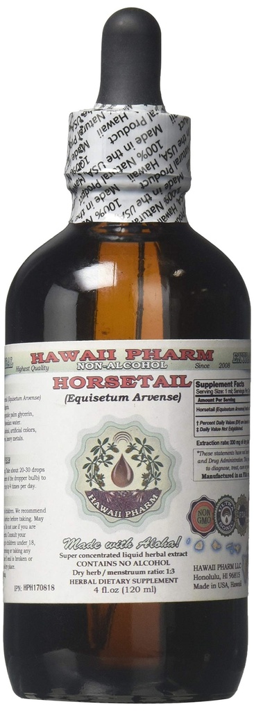 Horsetail Alkoholivaba vedelik ekstrakt, orgaaniline horsetail (Equisetum arvense) Kuivatatud ürdi Glycerite Hawaii Pharm Looduslik Taimne täiendus 4 oz