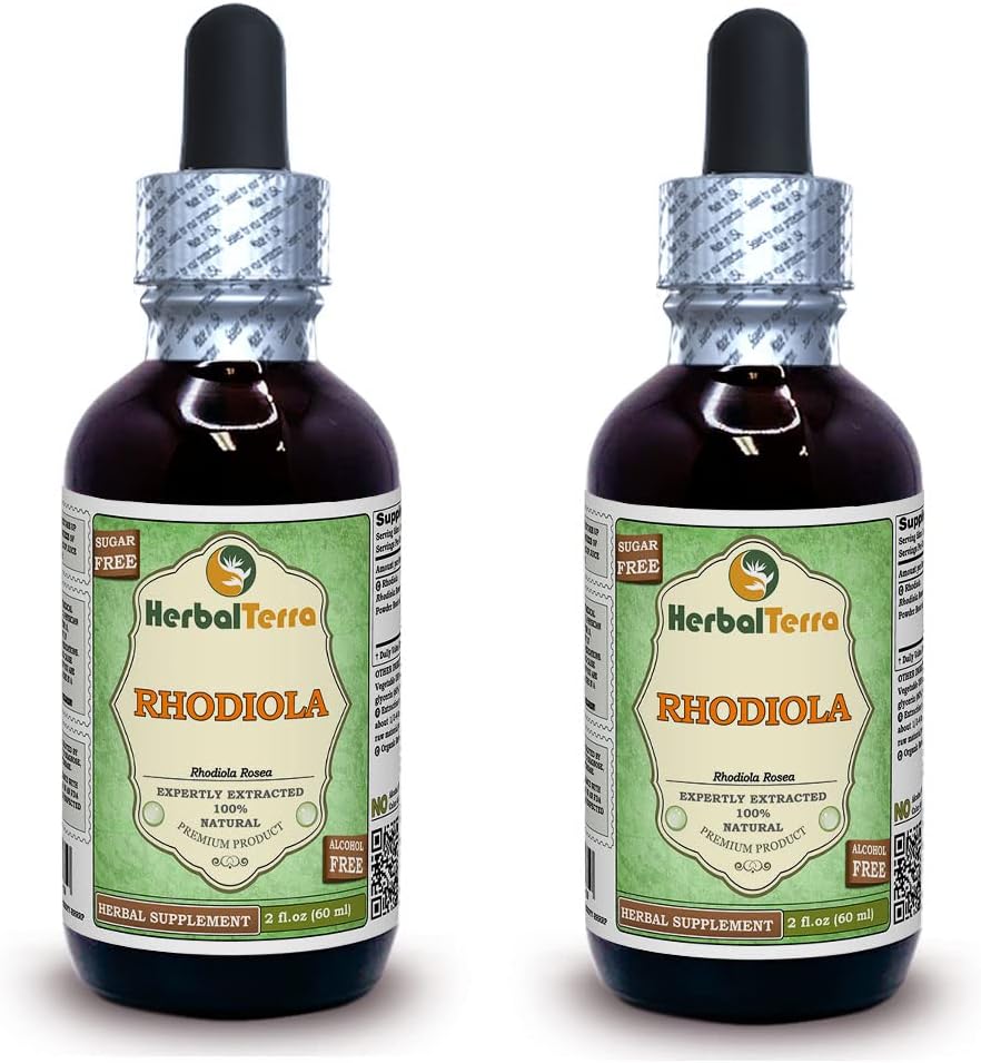 Rhodiola (Rhodiola Rosea) Glycerite, orgaaniline kuivatatud juured Alkoholivaba vedelik ekstrakt (Brand Name: HerbalTerra, Proudly Made in USA) 2x2 fl.oz (2x60 ml)