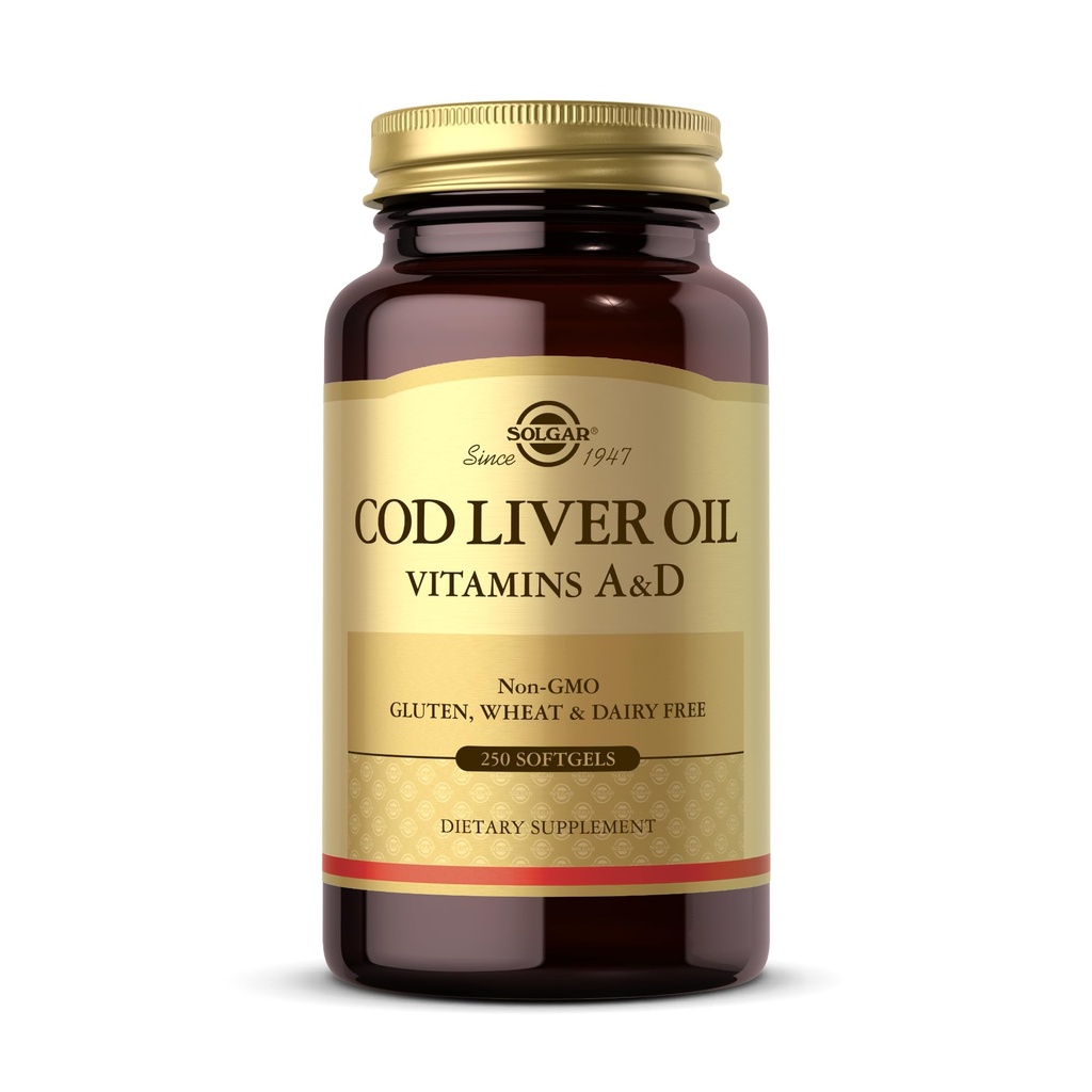 Solgar Cod Maksaõli - 250 Softgels - annab vitamiine A & D - Non-GMO, Gluteenivaba - 250 Servings