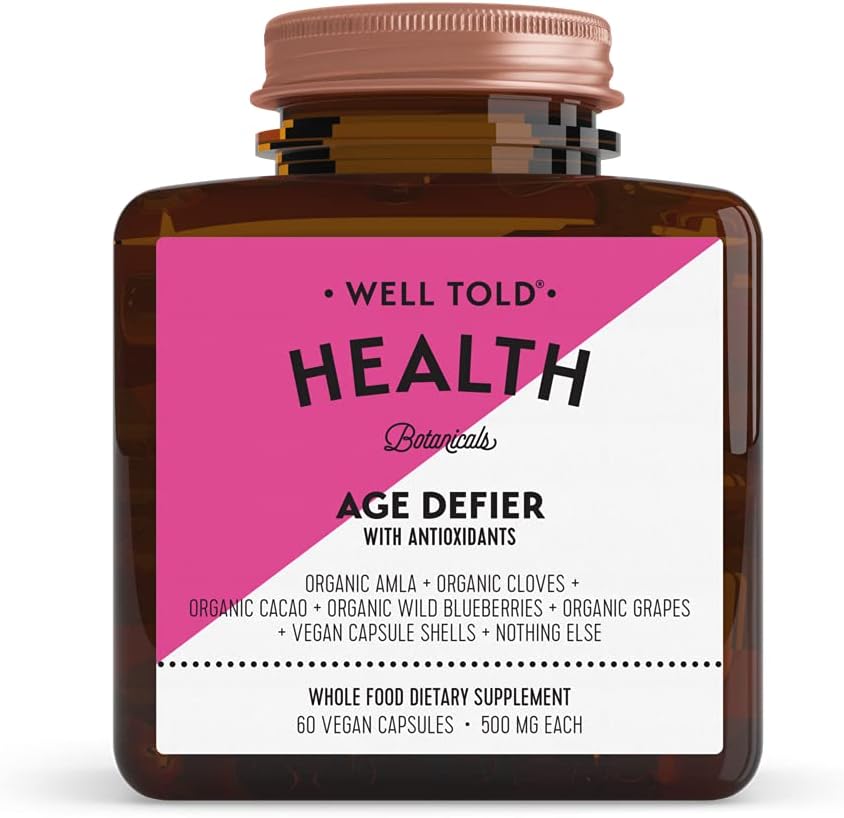 Anti-Aging Skin Support Supplement - Hästi Told Health Age Defier orgaanilise Amla, Cacao ja Resveratrol orgaanilistest viinamarjadest - Non-GMO + Vegan (60 kapslit)