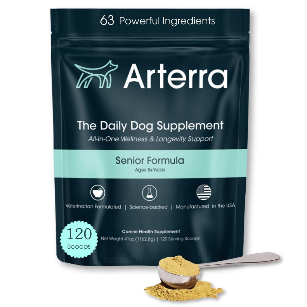 Senior Dog Powder Supplement & Food Topper - 63 koostisosa liigese, soolestiku, immuunsuse ja aju tervise jaoks - igapäevane pikaealisuse multivitamiin koos glükoosamiini, probiootikumide ja kalaõliga | 120 Scoops