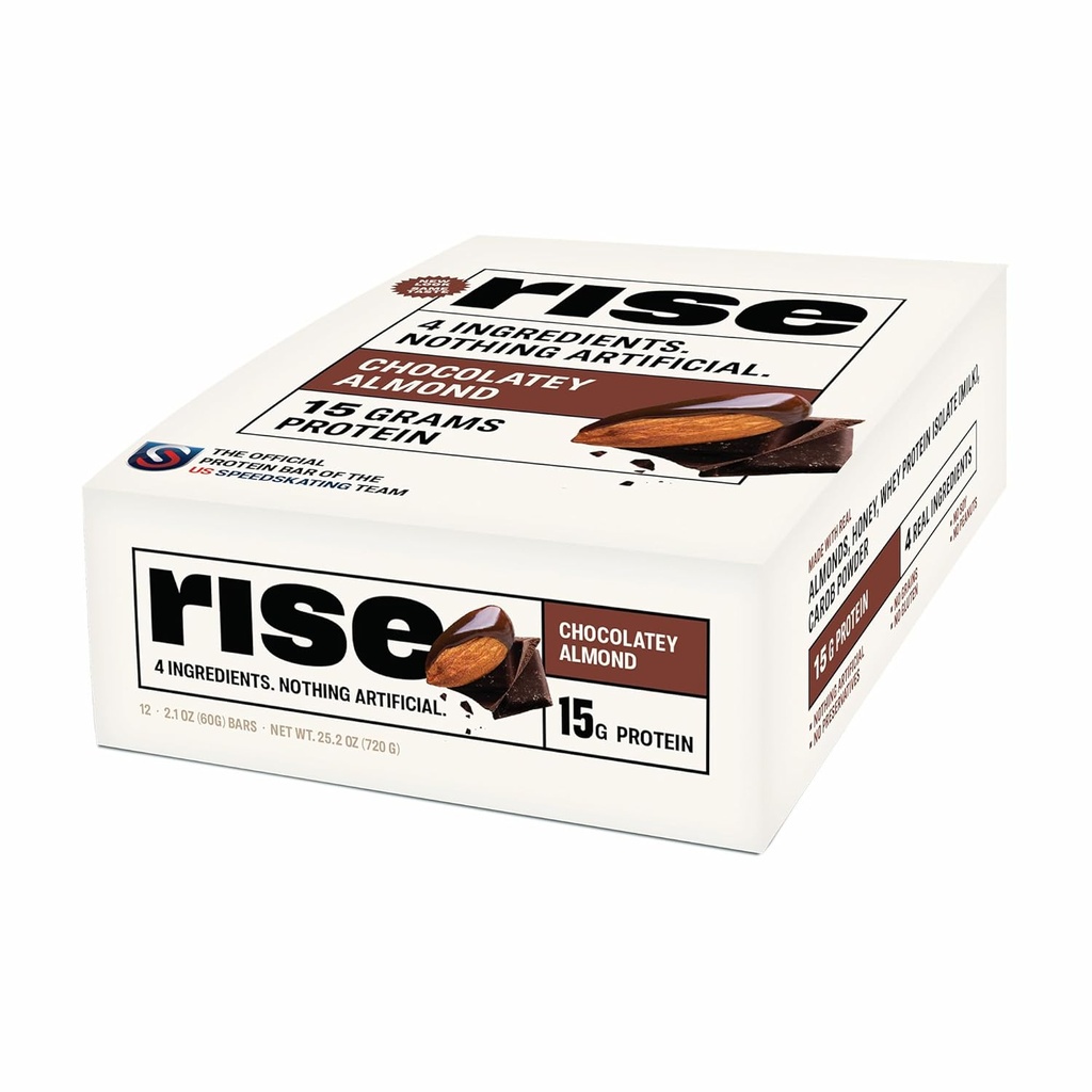 Rise Whey Protein Bars - Chocolatey Almond | Breakfast Bar & Protein Snack 15g Valk 5g Fiber Lihtsalt 4 Terve toidu koostisosad Gluteenivaba Soja Vaba