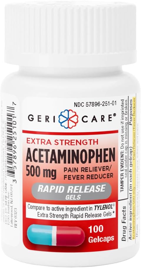 Gericare Extra Tugevus Atsetaminofen 500mg Kiire vabanemisega Gelcaps, Valu leevendamine 100 Count (Pack of 1)