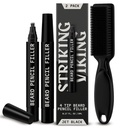 Viking Beard Pencil Filler meestele - Pakend 2, Jet Black - Veekindel Pikaajaline habe Pen - 4-astmeline näpunäide Gap Remont & Barber Pencil - Pehme Bristle Brush & Pen Filler