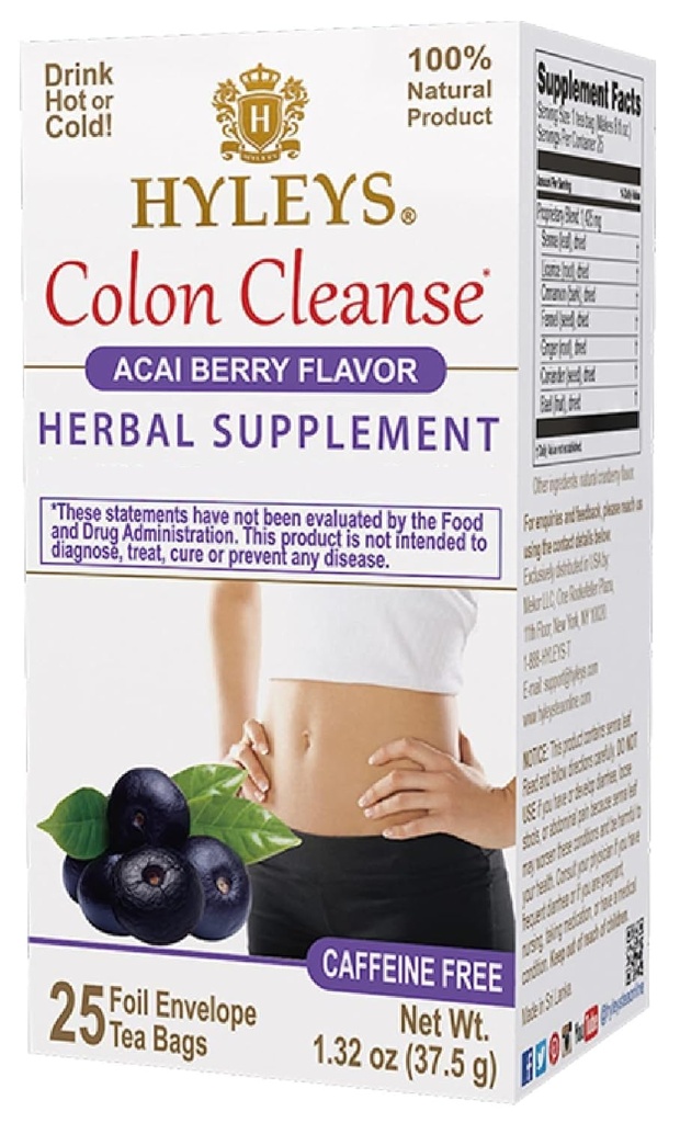 Hyleys Colon Cleanse Tee Acai Berry Maitse - 25 teekotid (12 Pack - 300 teekotid kokku)