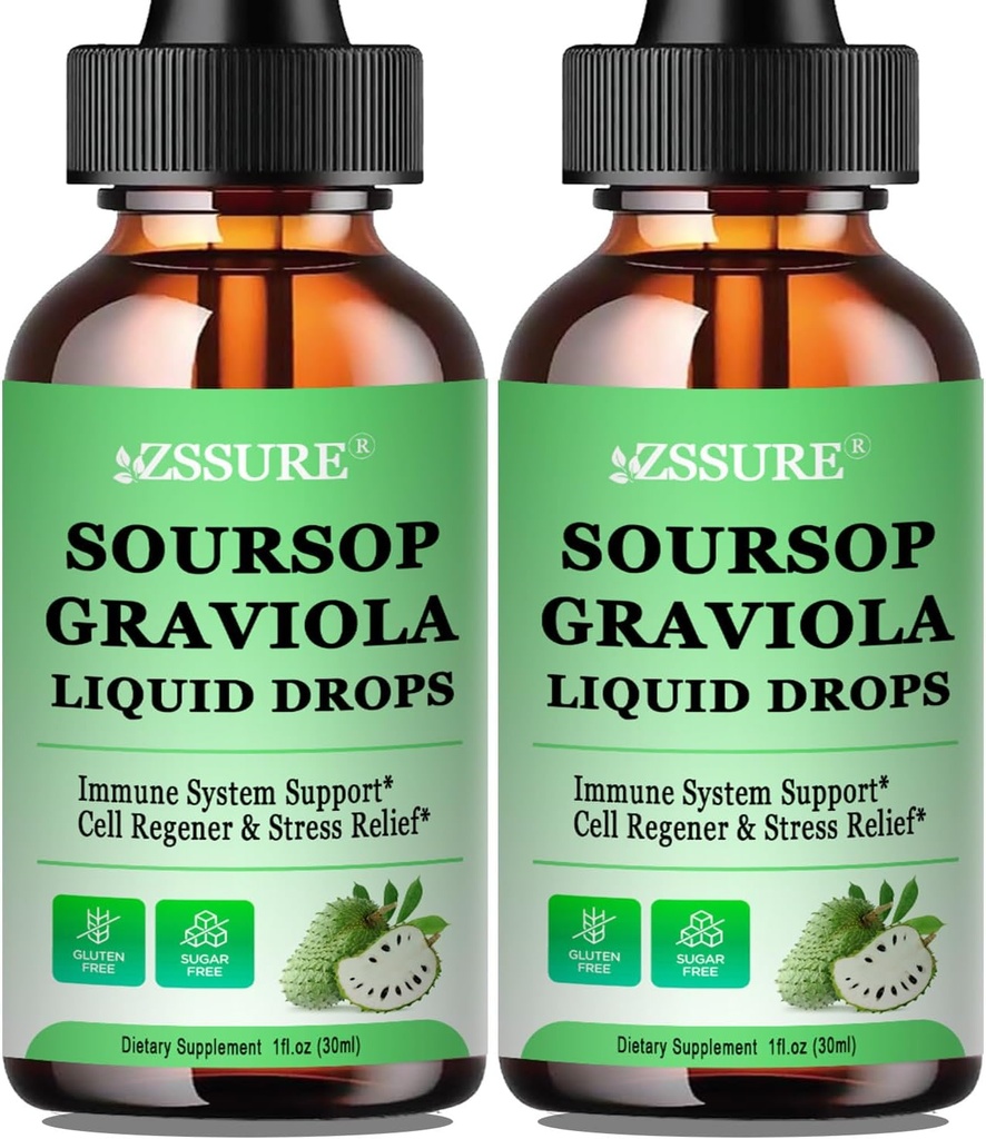 (2 Pack) Soursop Graviola Leaf Vedeliktilk | Soursop Bitters Vedelik w/Meresammas, C-vitamiin ja kaneel rakkude toetamiseks ja regenereerimiseks, immuunsus, maks, Zzz & Antioksüdant | Kõrge imendumisega vegan