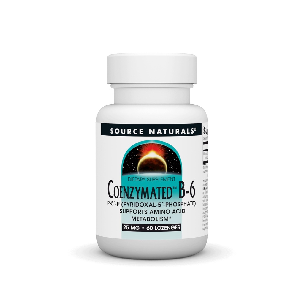 Allikas Naturals Coenzymated B-6 25mg P-5 Pyridoxal-5 Fosfate Kiiretoimeline, kiire lahustuv Vitamiin toetab Aminohape Metabolism * - 60 Lozenges