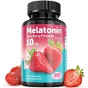Melatoniini tabletid - 10 mg toidulisand - Maasikas Maitsestatud - 200 Vegan Tabletid - NextGenU