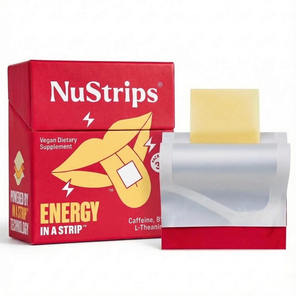 NuStripsTM Kiiresti lahustuvad energiaribad 50 mg kofeiini, L-Theanine'i ja B12-vitamiiniga - kiire energia ja keskendumine ilma kulumise või krahhita - töötab kiiremini kui kohv - rahustav kaneel (30 pakki)