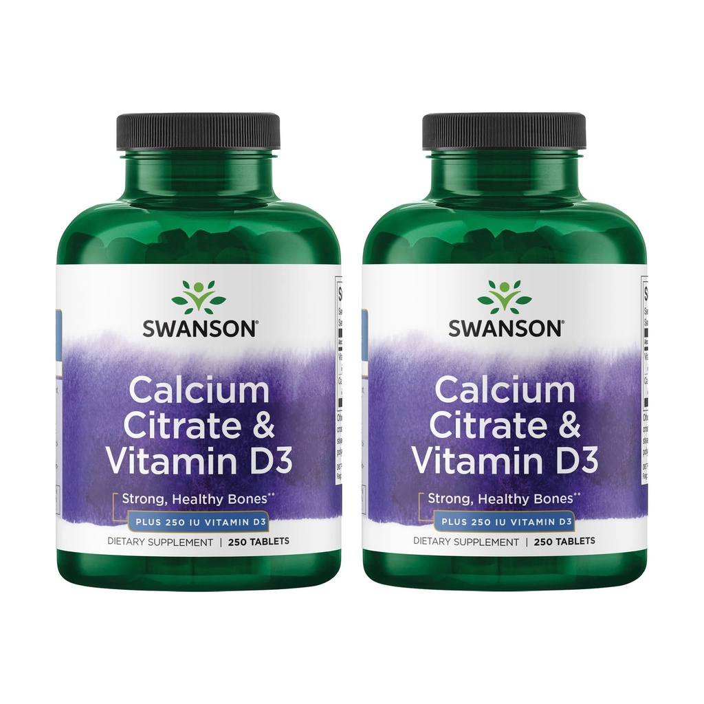 Swanson Kaltsiumtsitraat & Vitamiin D3 250 Tabs (2 Pack)