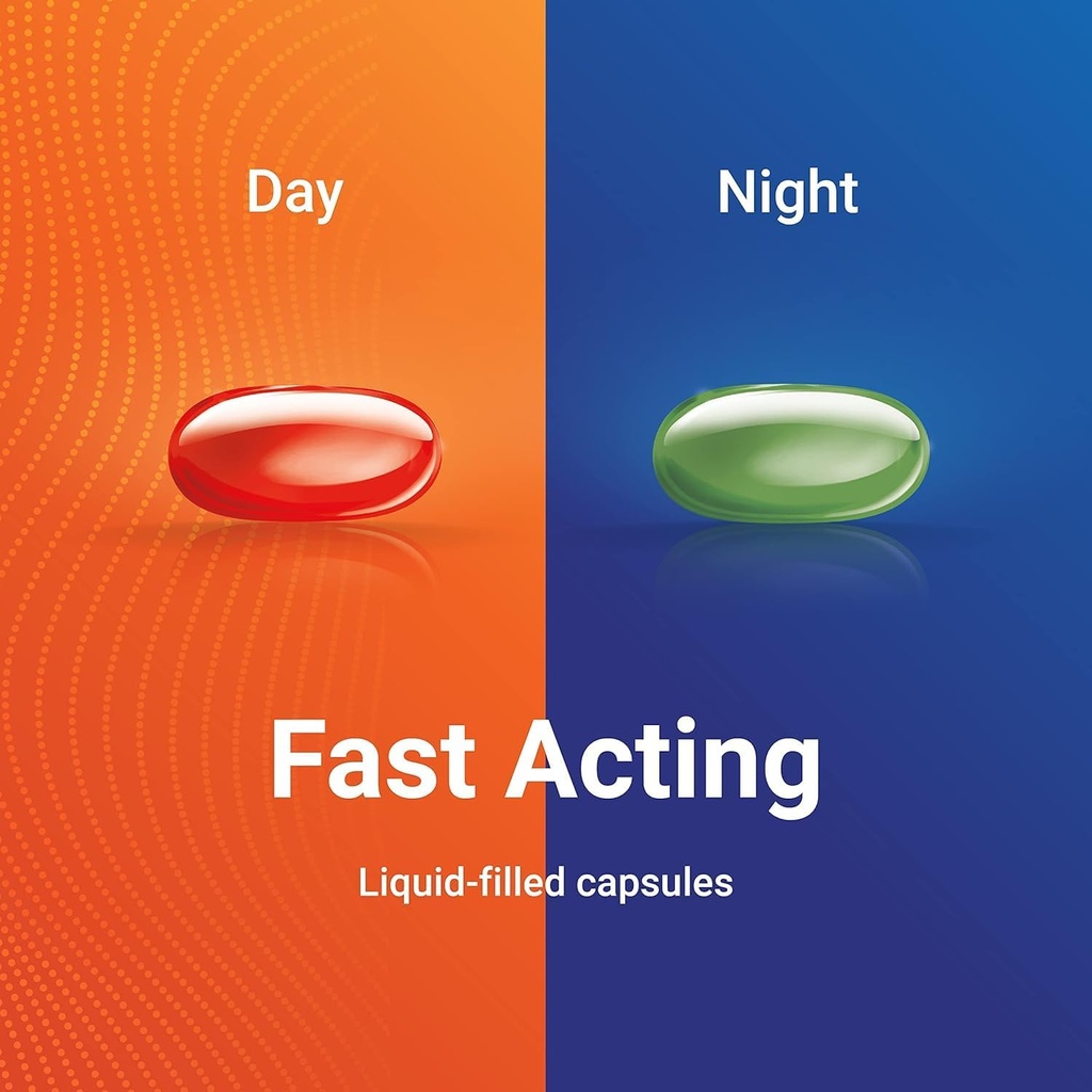AXIV Day & Night Cold & Flu Medicine Combo Pack Softgels, Daytime & Nighttime Relief peavalu, palavik, valulik kurk, väikesed valud ja köha, 72 Softgels