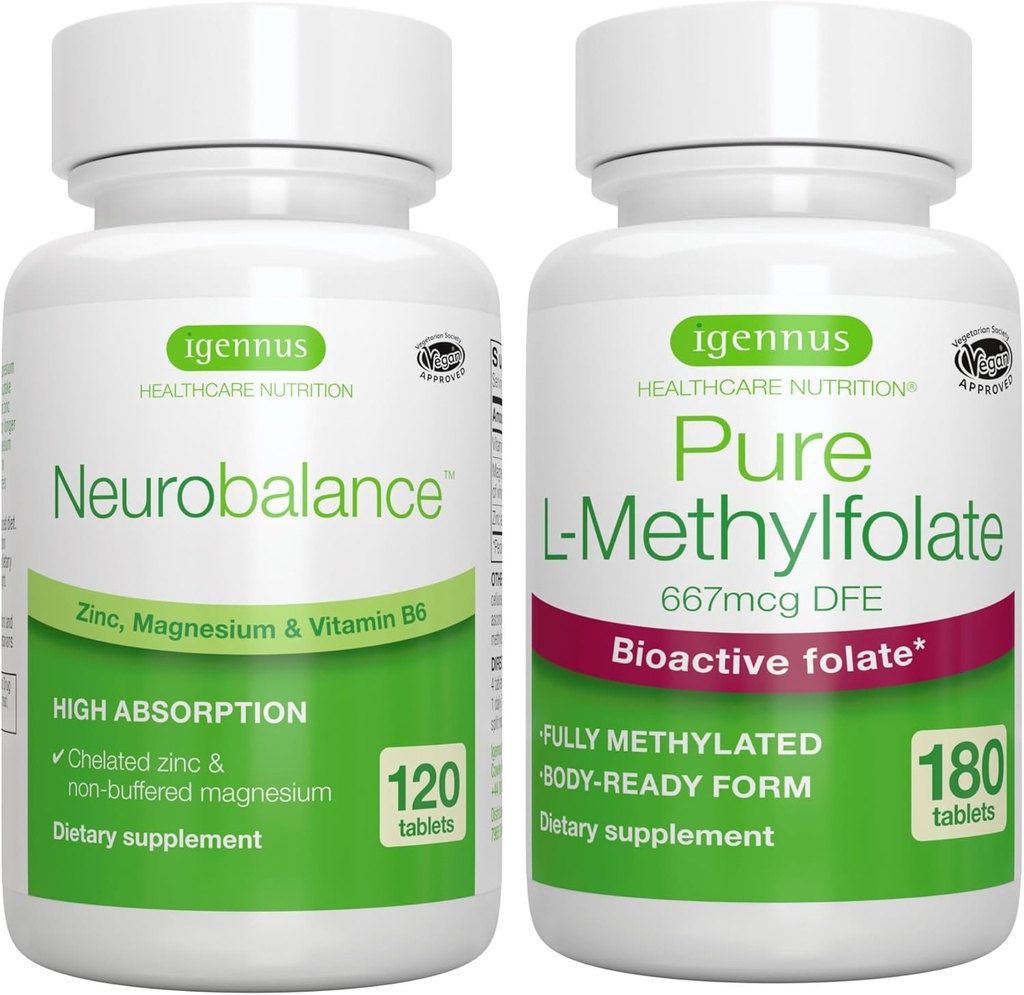 Neurotasakaal tsink, magneesium ja vitamiin B6 + puhas folaat 400mcg Vegan Kihl, kelaat tsinkpikolinaat 24mg, oksiidivaba magneesium ja vitamiin B6 + optimeeritud L-metüülfolaat, Igennus