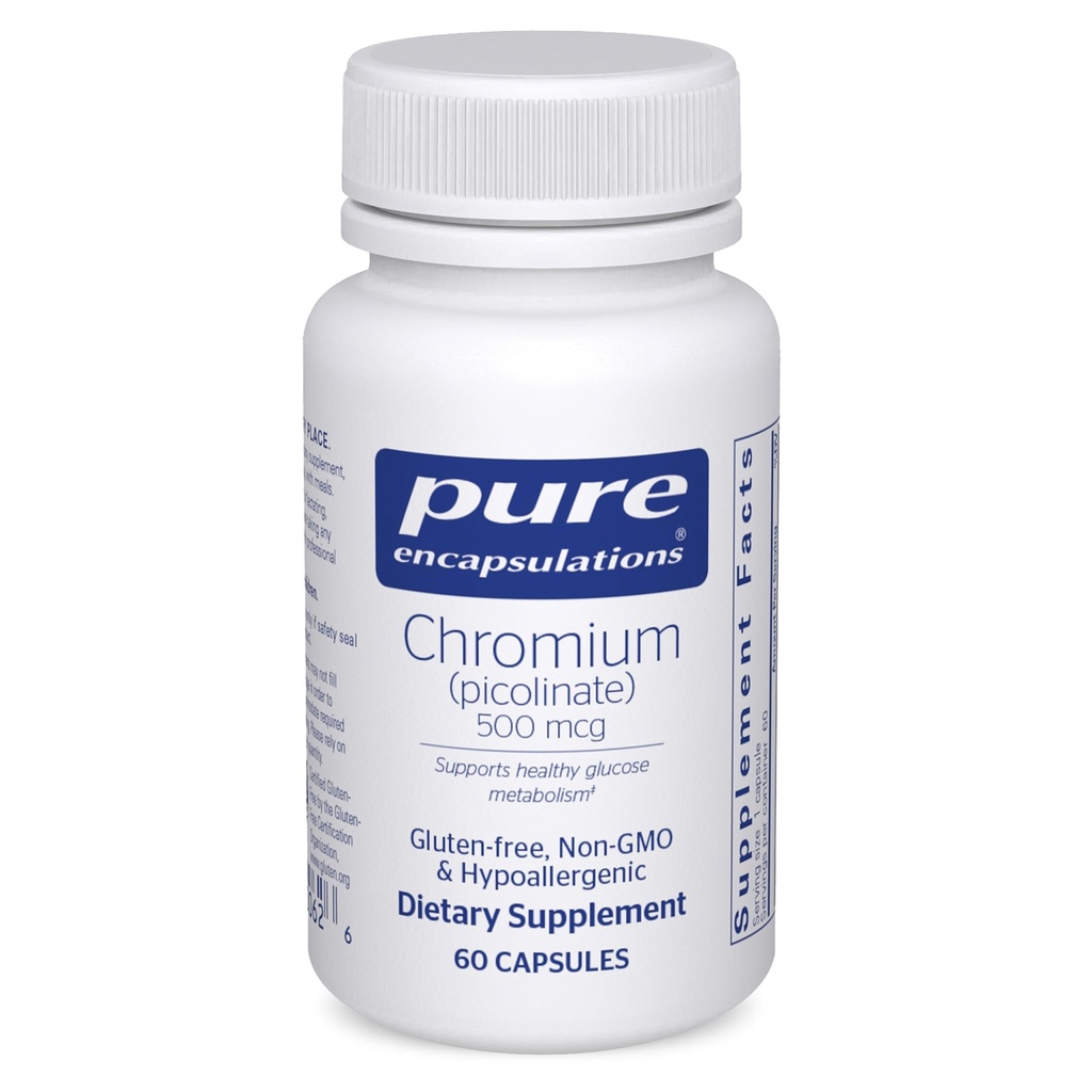 Puhas kapseldamine Kroom (pikolinaat) 500 mcg - lipiidide ja süsivesikute jaoks Ainevahetus * - Mineraallisand - Superior Absorbeeruv kroomilisand - Vegan & Gluteenivaba - 60 kapslit