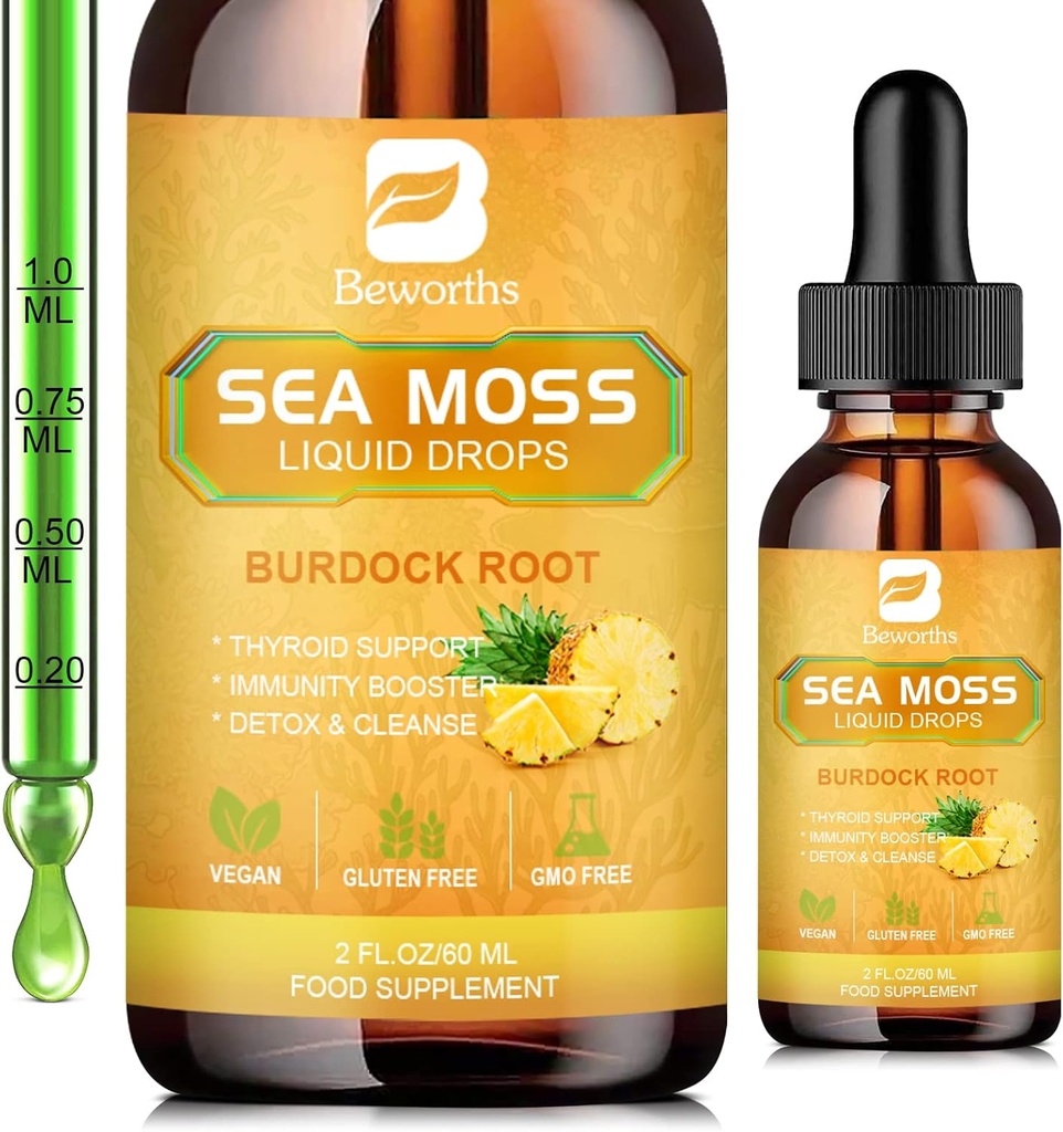 Sea Moss Vedel Tilgad - Orgaaniline Iiri Sea Moss Gel koos Spirulina, Põiewrack, Burdock Root, Pinapple Seamoss Gel Supplement for Joint, Detox Cleanse & Seedtion Support - 2 Fl Oz, Vegan