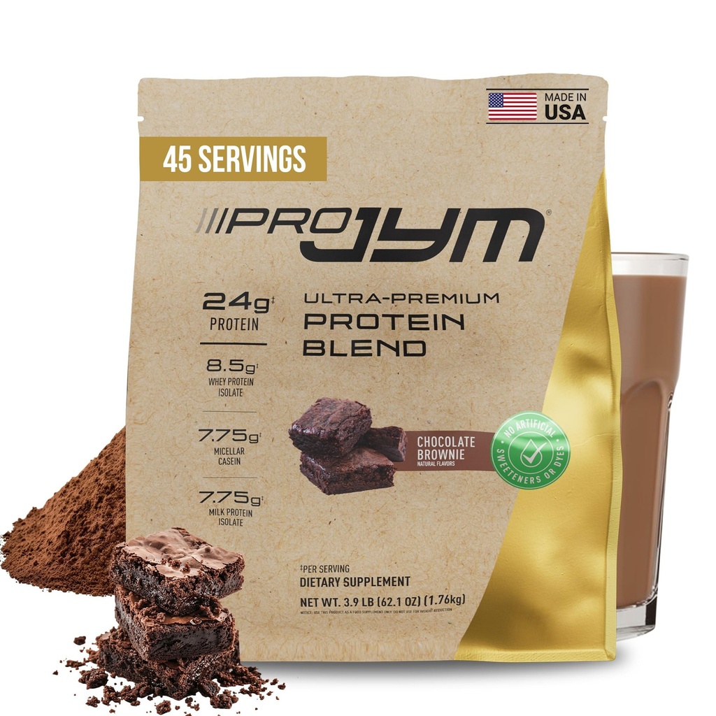 Pro JYM Natural Chocolate Brownie Protein Powder Blend - Vadakuvalgu isolaat, kaseiin ja piimavalgu isolaat, meestele ja naistele Taastamine Shakes | JYM Supplement Science | 45 Servings