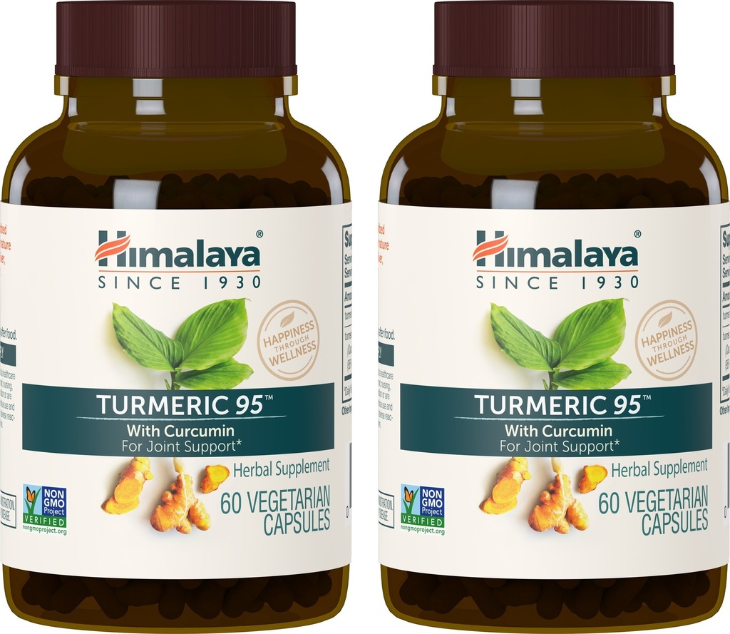 Himalaya Turmeric 95 täiendus kurkumiini / kurkuminoididega, liigeste ja lihaste tugi, optimaalne paindlikkus ja liikuvus, 600 mg, mitte-GMO, vegan, gluteenivaba, 60 kapslit, 2 pakendit, 60 päeva pakkumine