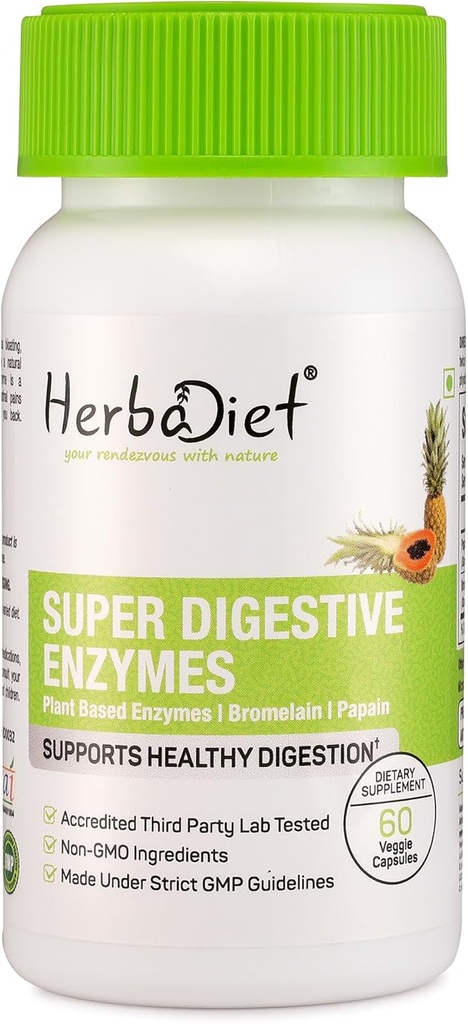 Herbadiet Seedeensüümi Toidulisandid | Bromelain & Papain Ekstrakt 500mg Kapslid | Proteolüütilised ensüümid lipaasi laktaasi amülaas (60 kapslit)
