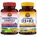 Vitalitowni magneesiumkompleks ja vitamiin D3 K2 komplekt (2. pakk) | luude südame immuunsuse ja lihaste jaoks | magneesiumglütsinaat, 10000IU D3, MK-7 | 120 Mag Caps & 90 D3 Softgel