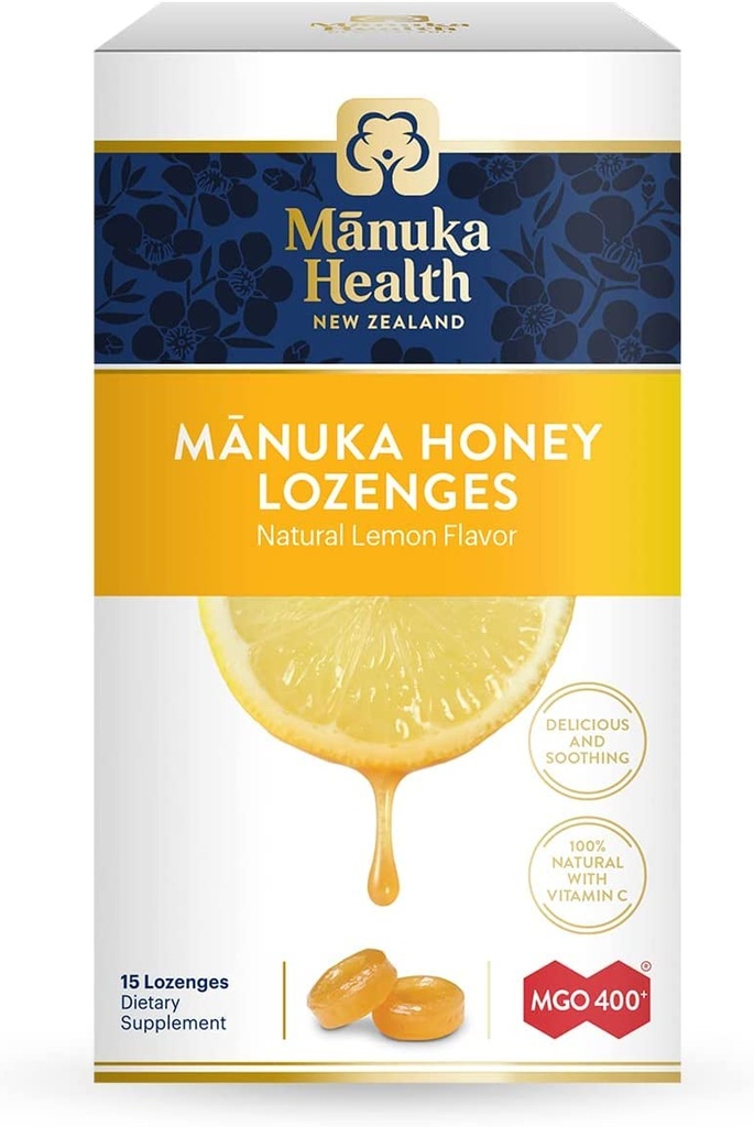 Manuka Health Manuka Honey Lozenges – 15 Sidrun Maitsestatud Lozenges – Natural Throat Lozenges infundeeritud toores Manuka Honey ja C-vitamiini Immune Support