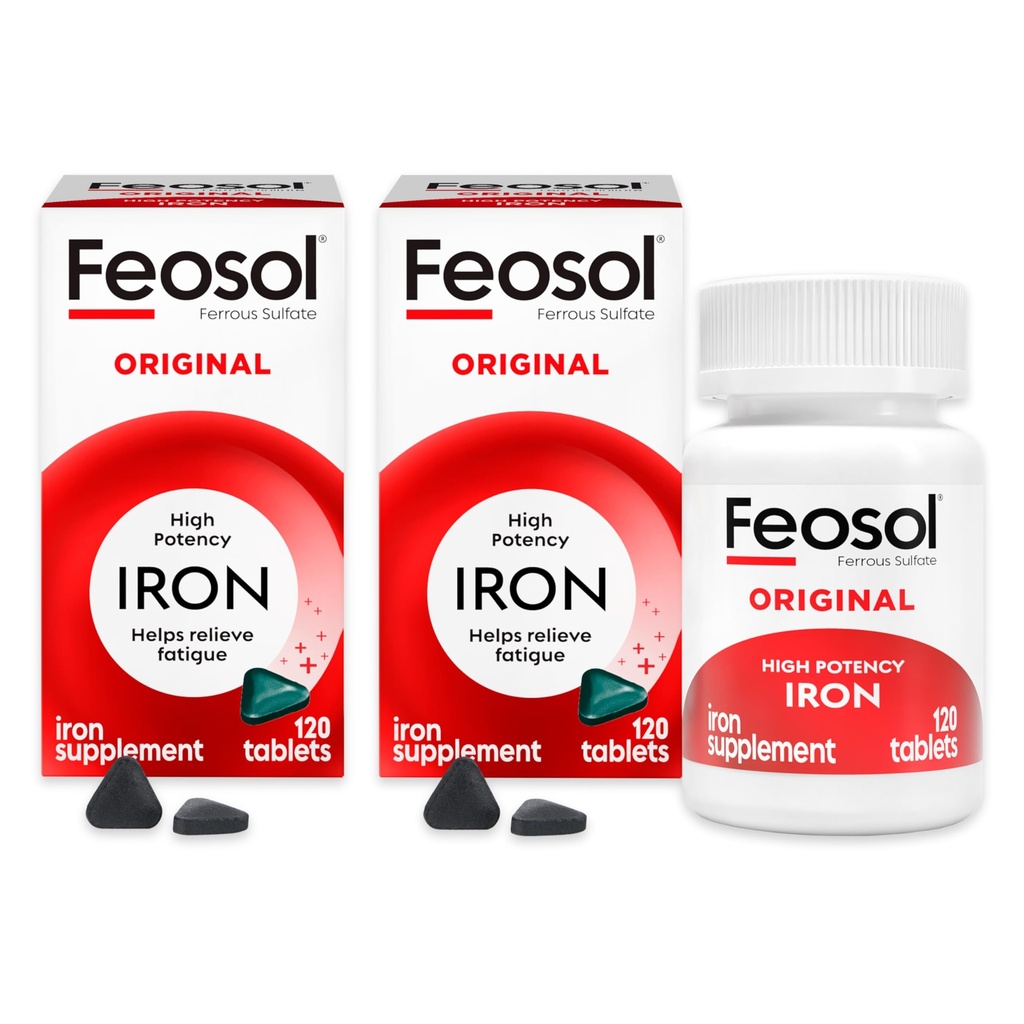 Feosol Original Raudlisandi tabletid, Mitte-heme 325mg Raudsulfaat (65mg Elemental Raud) per pillid, 1 Per Day, 4 Month Supply, energia ja immuunsüsteemi tugi (120 ct Pack 2)