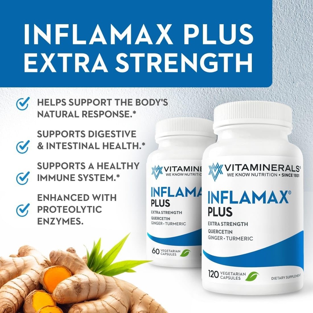 Vitaminerals® 121+ Inflamax® Plus | Quercetin | Proteolüütilised ensüümid | Ginger | Turmeric | Veggie caps
