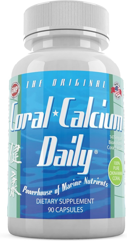 Daily Health, Coral Calcium Pure Okinawa - Marine-Grade Supplement 72 Trace Minerals - 1475mg, 90 köögivilja kapslid (1 kuu pakkumine)