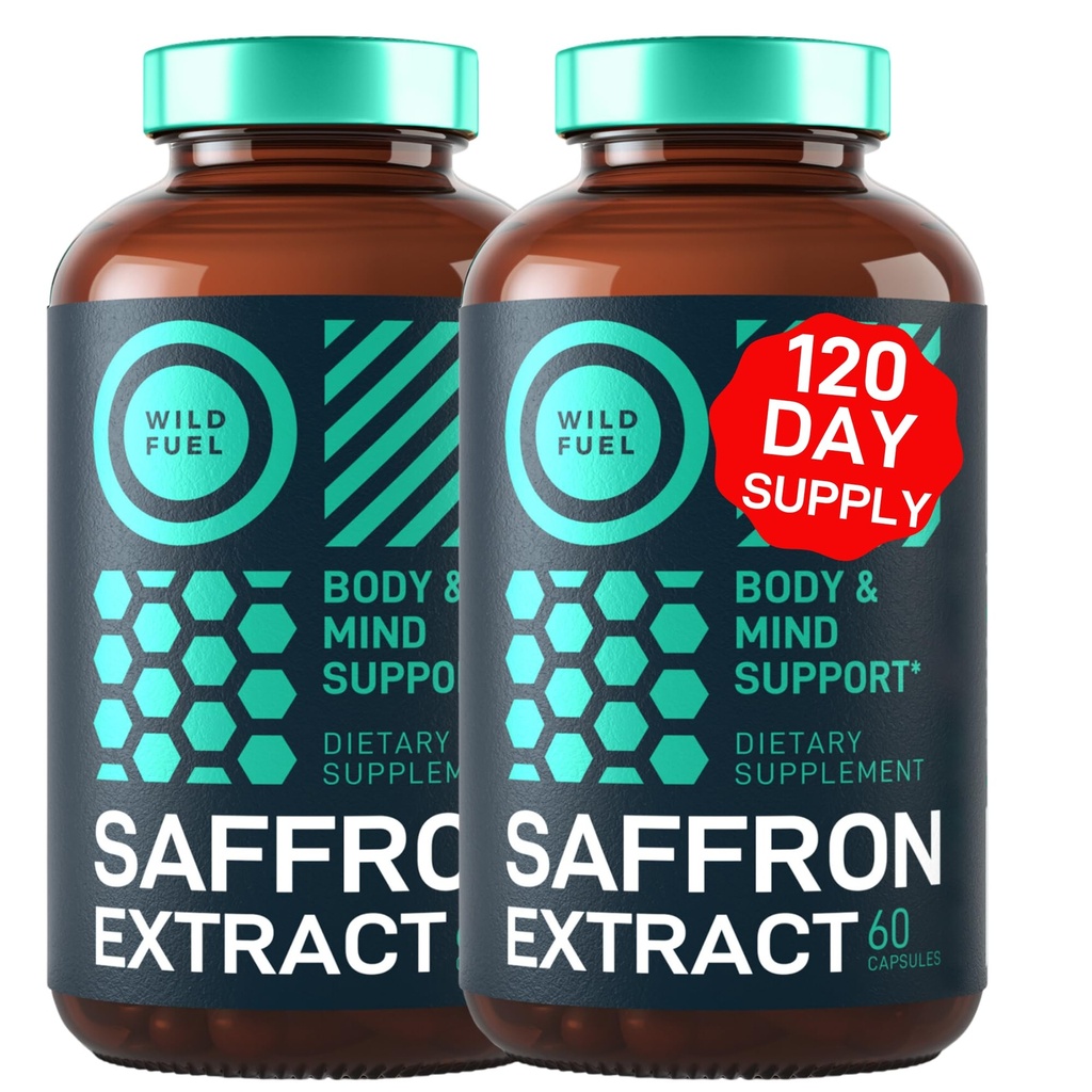 WILD FUEL Pure Safran Extract Antioksüdandid Täiendus - Silmade tervis, energia ja meeleolu Toetus Õnnelik Safran - 0,3% Safranal 88,5 mg Toidulisandid - 120 päeva Gluteenivaba, Non-GMO Vegan Safran Kapslid