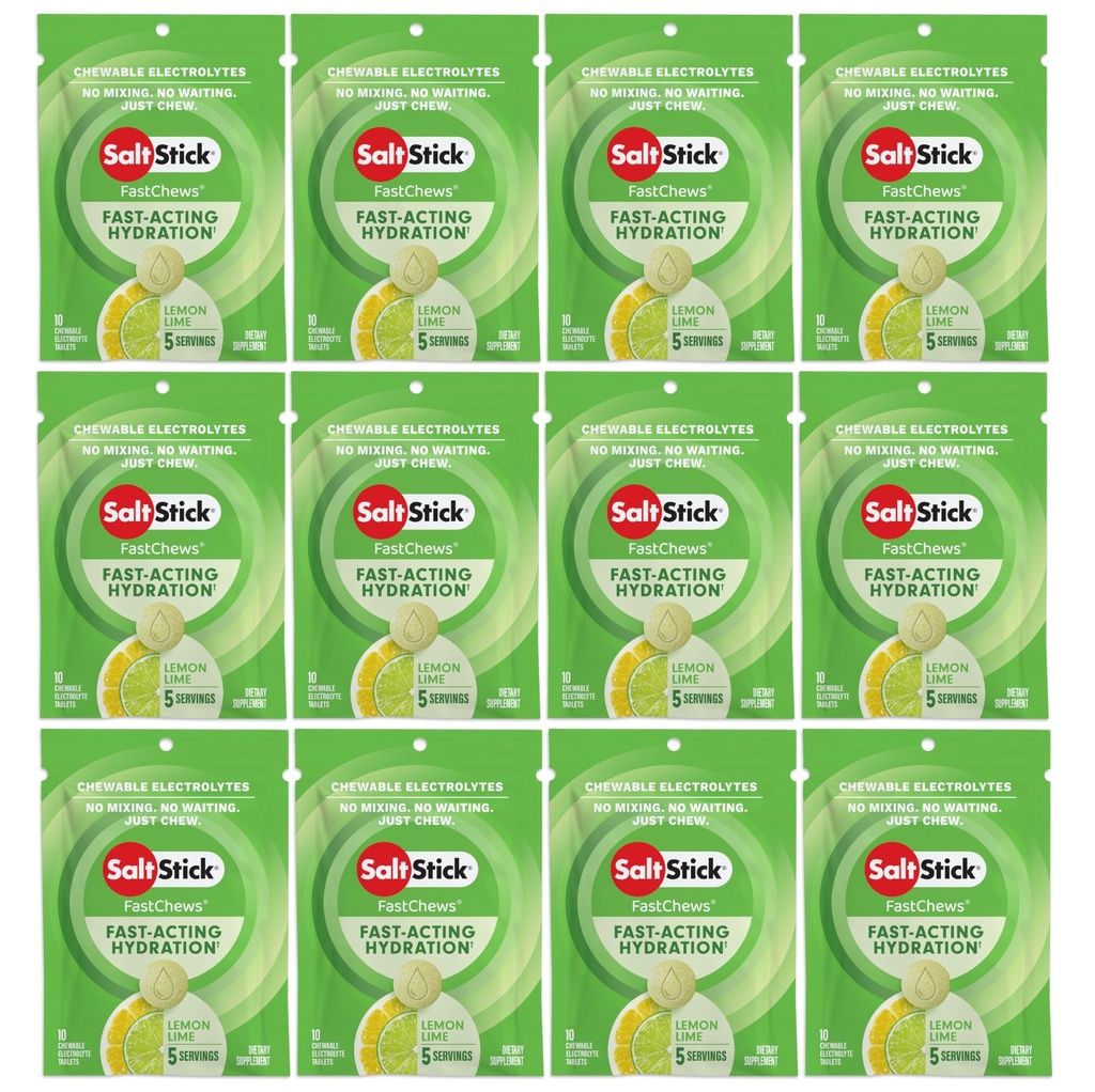 SaltStick Electrolyte FastChews Näritavad tabletid, sidrunlubja, 120 loendust, 12 pakki 10 tabletti