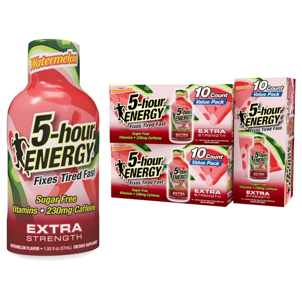 5-tunnine Energy Extra Tugevus Energia Shot, Arbuus Maitse, 1.93 oz., 30 Count, Zero Calories & Sugar-free 230 mg Kofeiinivaba energia Shot, Aminohapped & B-vitamiinid, toidulisandid