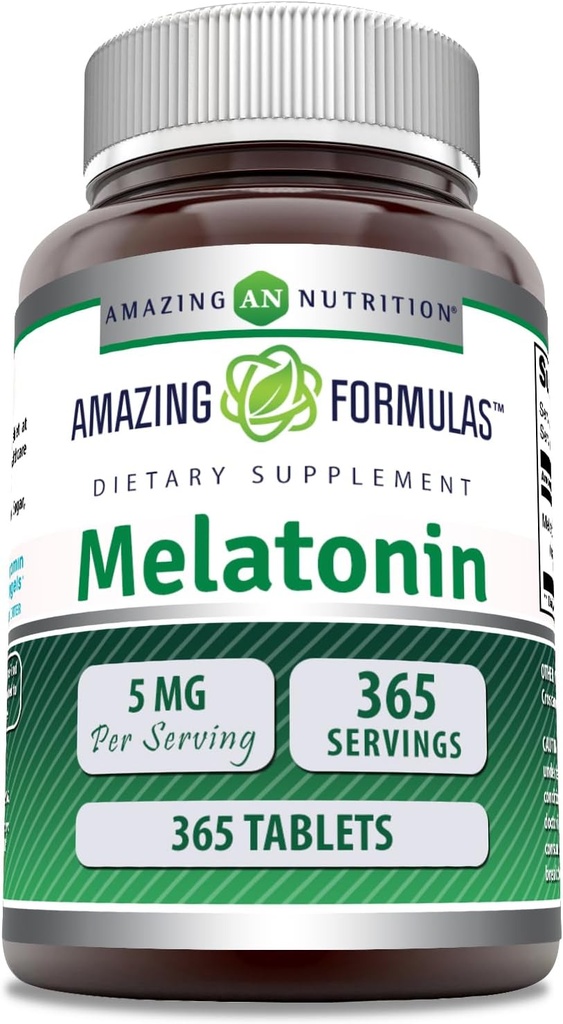 Hämmastavad valemid Melatoniin 5 Mg Tablettide täiendus | Mitte-GMO | Gluteenivaba | Valmistatud USA-s (365)
