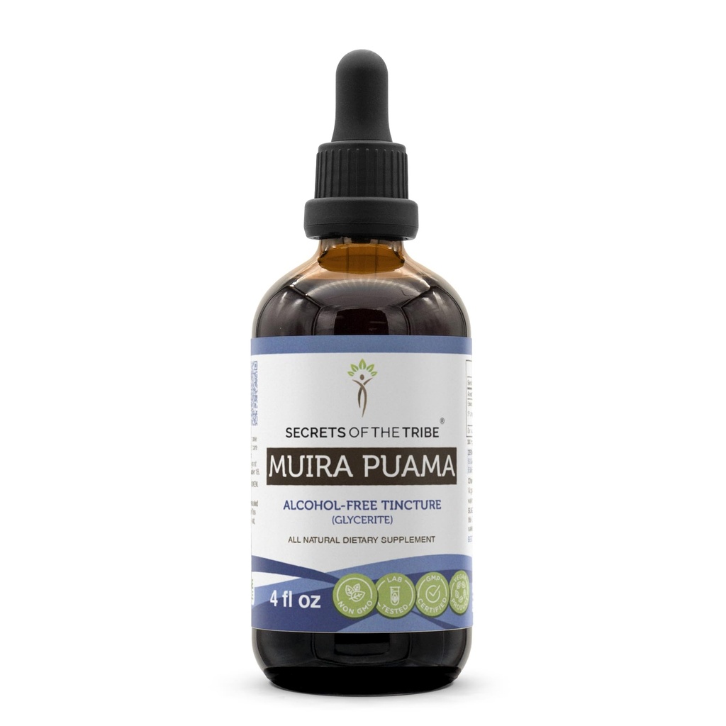 Saladused Tribe Muira Puama tinktuur Alkoholivaba vedelik ekstrakt, Muira Puama (Ptychopetalum Olacoides) Kuivatatud koor (4 FL OZ)