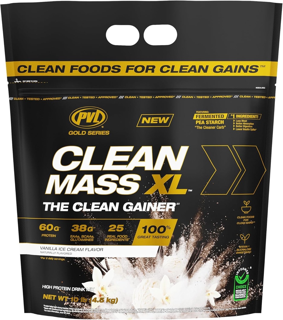 PVL Gold Series - Clean Mass XL - The Clean Muscle Mass Gainer - 10 LB - Vanilla Jäätis