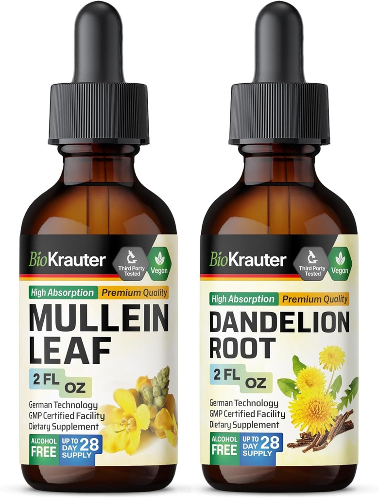 BIO KRAUTER Mullein Tinktuur 2 Fl. Oz. & Dandelion Tinktuur 2 Fl. Oz.