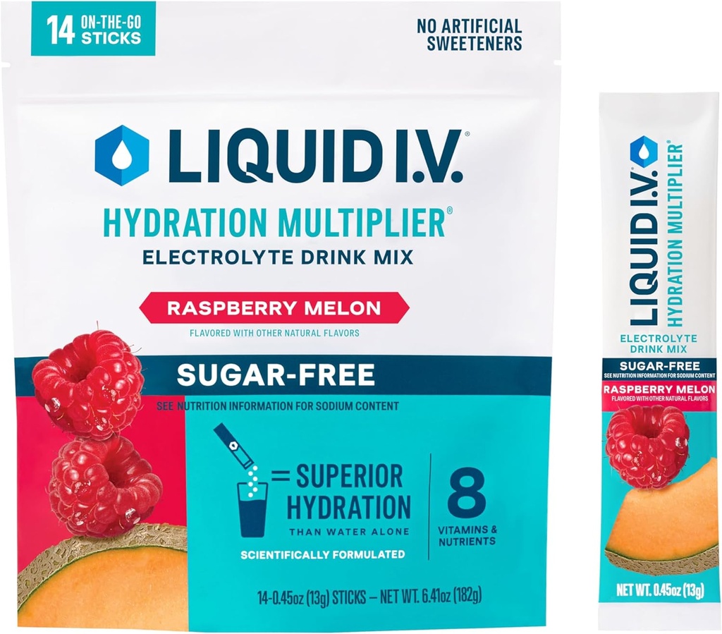 Liquid I.V.® Hydration Multiplier Sugar-Free - Raspberry Melon | Electrolyte Powder Drink Mix | 1 Pack (14 Servings)