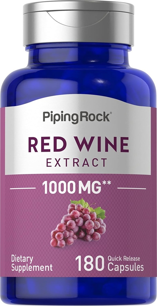 Piping Rock Red Wine Extract Kapslid 1000mg | 180 Count | Mitte-GMO, Gluteenivaba täiendus