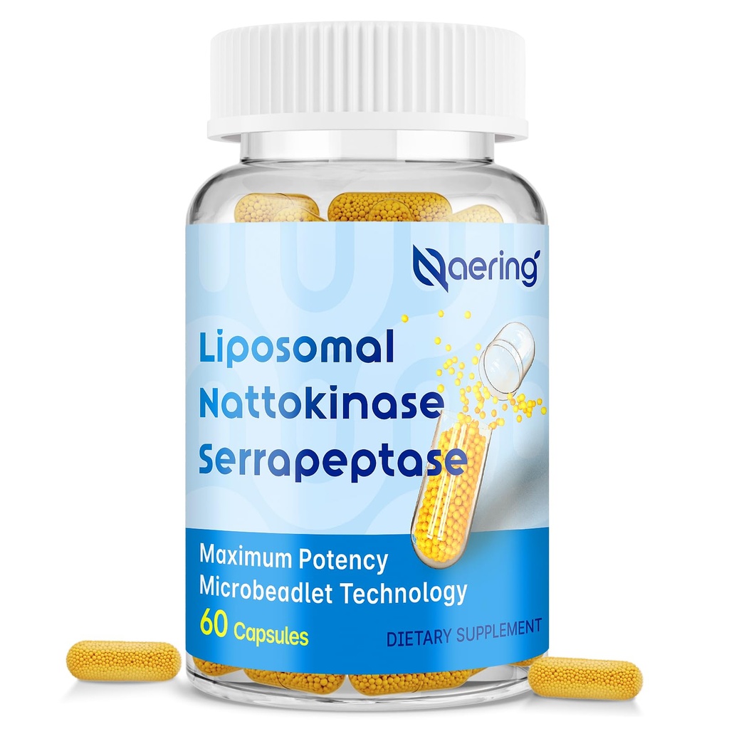 Liposomaalne nattokinaasi 12 000 FU Serrapeptaas 360 000 SPU-ensüümi lisand - rikastatud sünergistlike ensüümidega ja toitainete segu ja inuliiniga tsirkulatsiooniks, soolestik, seedimine 60 kapslit (1 pudel)