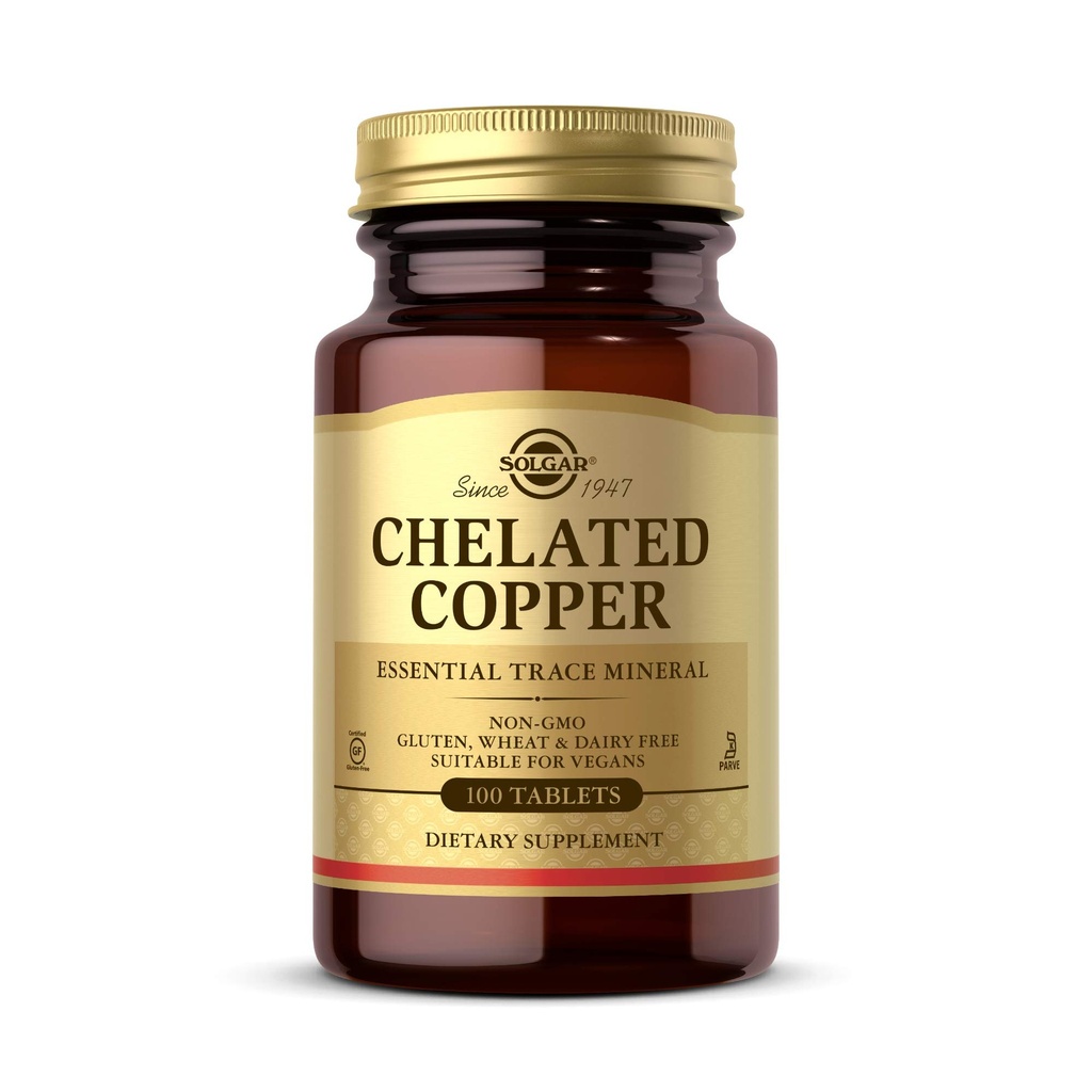 Solgar Kelate Copper, 100 tabletti - kollageeni moodustumiseks hädavajalik - väga biosaadav vorm - toetab sidekoe - mitte-GMO, vegan, gluteenivaba, piimavaba, Kosher - 100 serveerimist