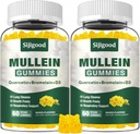 2 Pack Mullein Gummies kopsudele, Mullein Leaf ekstrakti täiendus seedetrakti ja hingamisteede ja immuunsüsteemi toetuseks Bromelain, Quercetin, Mango Flavor, 120 Count