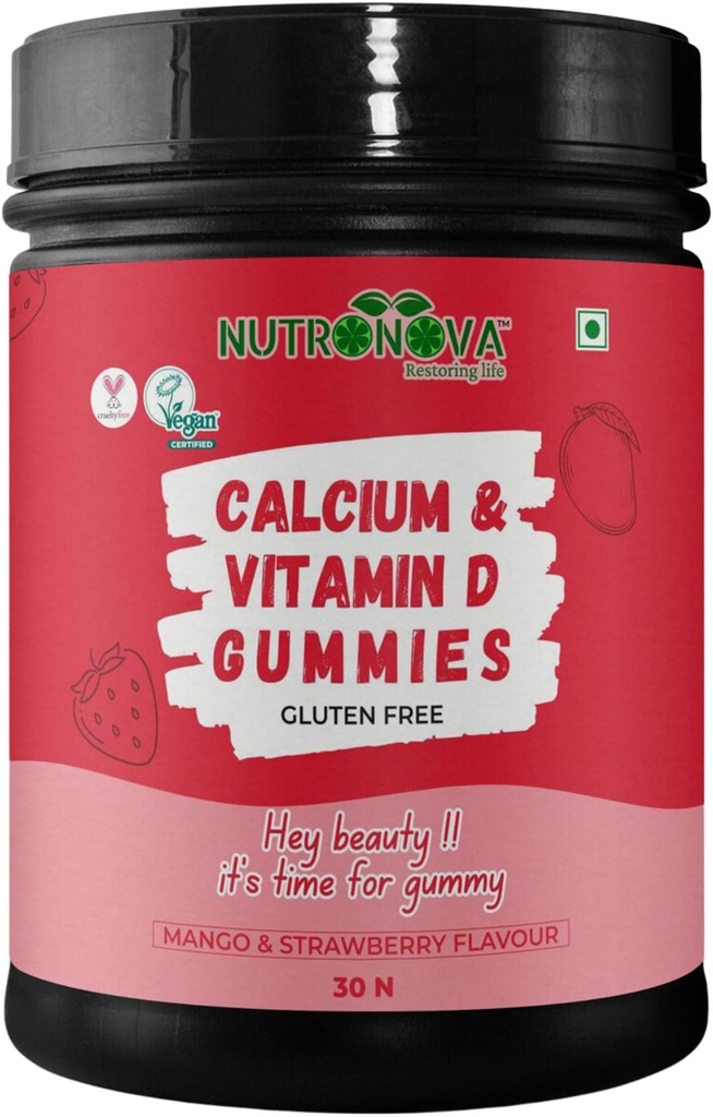 Üldine tõus. Kaltsium ja D-vitamiini vegankummid naistele (30 närimiskummid, mango ja maasikamaitse), rikastatud D-vitamiiniga 200IU ja kaltsium tugevate hammaste ja luude jaoks, Nautral