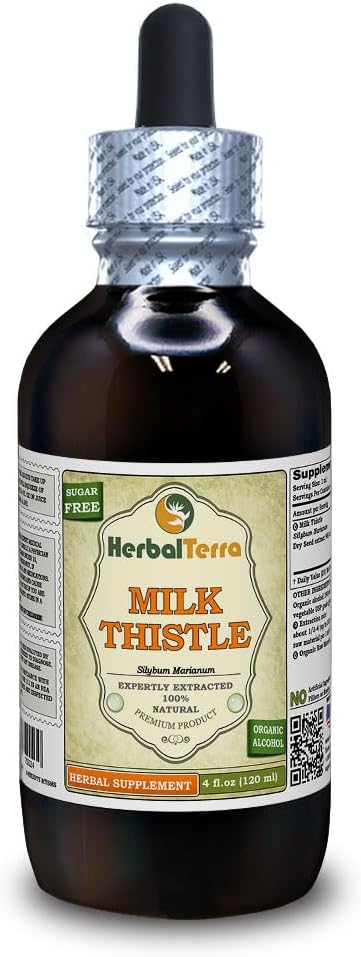 Piimaohakas (Silybum Marianum) Tinktuur, orgaanilised kuivatatud seemned Vedelekstrakt (Brand Name: HerbalTerra, Proudly Made in USA) 4 fl.oz (120 ml)