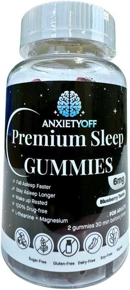 AnxietyOff Premium Sleep Gummies, Blueberry Maitse, Vegan, Suhkruvaba, 60 Gummies